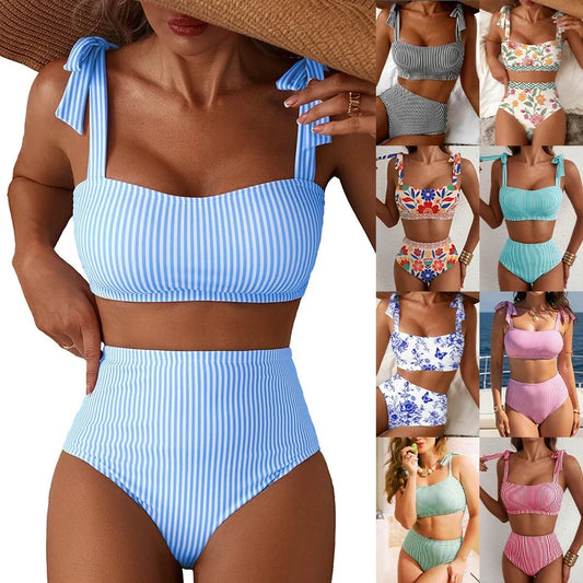 Striped High Waist Bikini