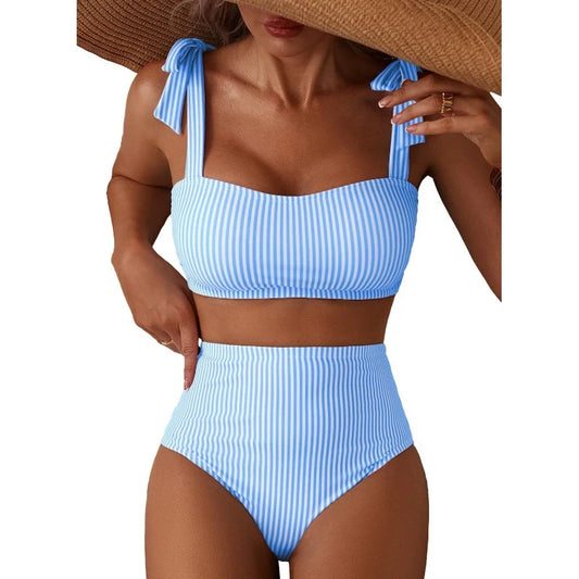 Striped High Waist Bikini